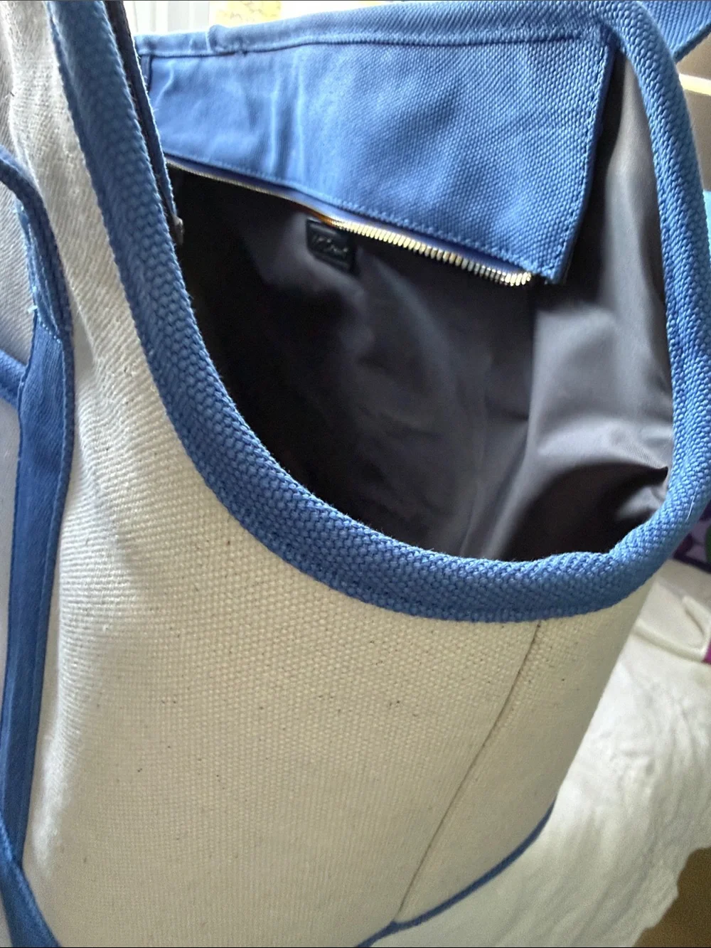 Betsey Johnson Hot Pink Tag Canvas Tote with Blue Trim
